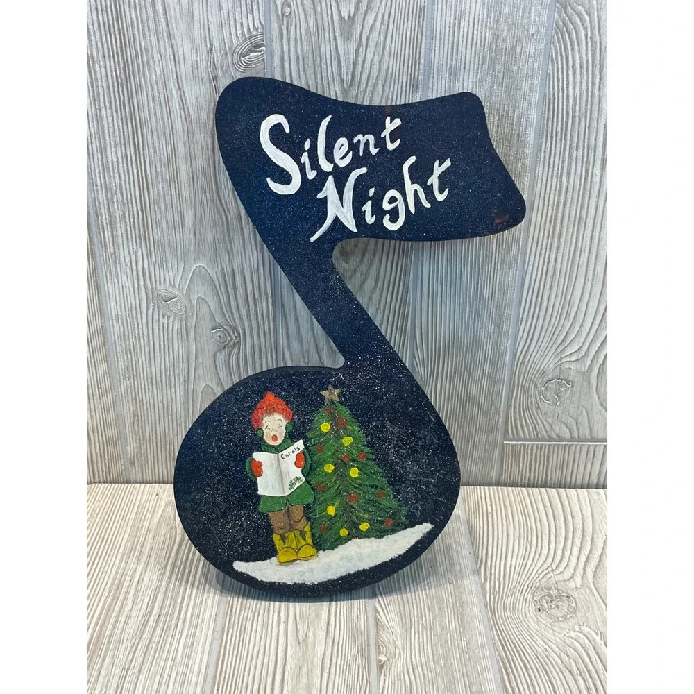 Vintage Hand Painted Wood Musical Note Silent Night Christmas Caroler Wall Decor